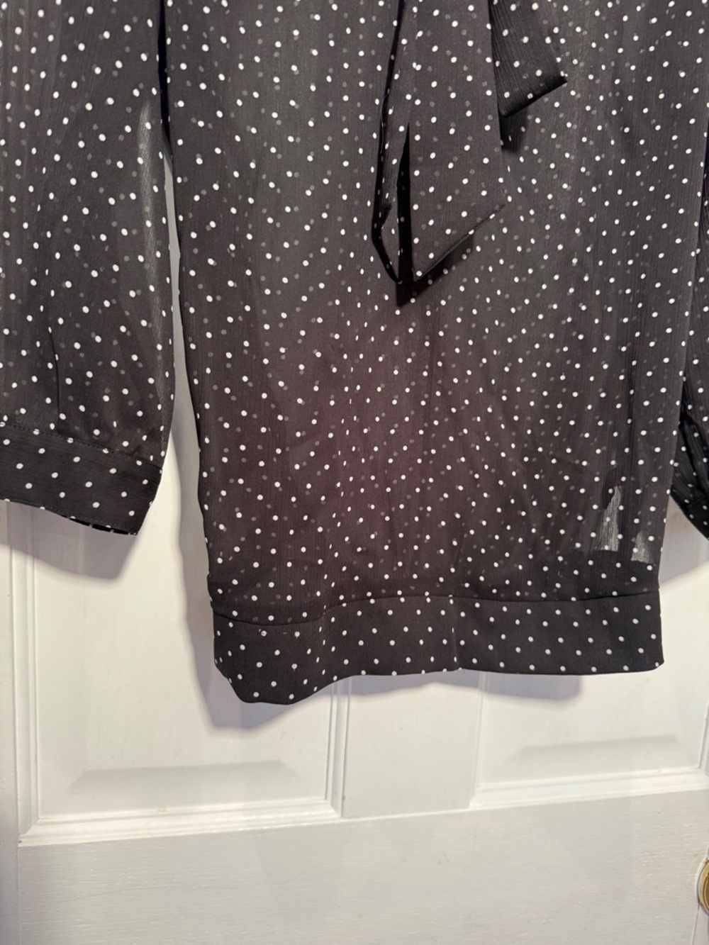 The Limited XS Sheer Polka Dot Blouse Tie Neck Chic Office Top - Picture 6 of 14
